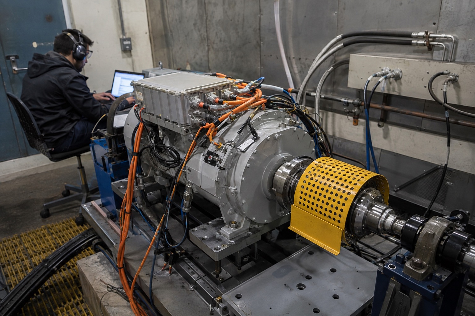 Electric aircraft propulsion unit operating on a test bench